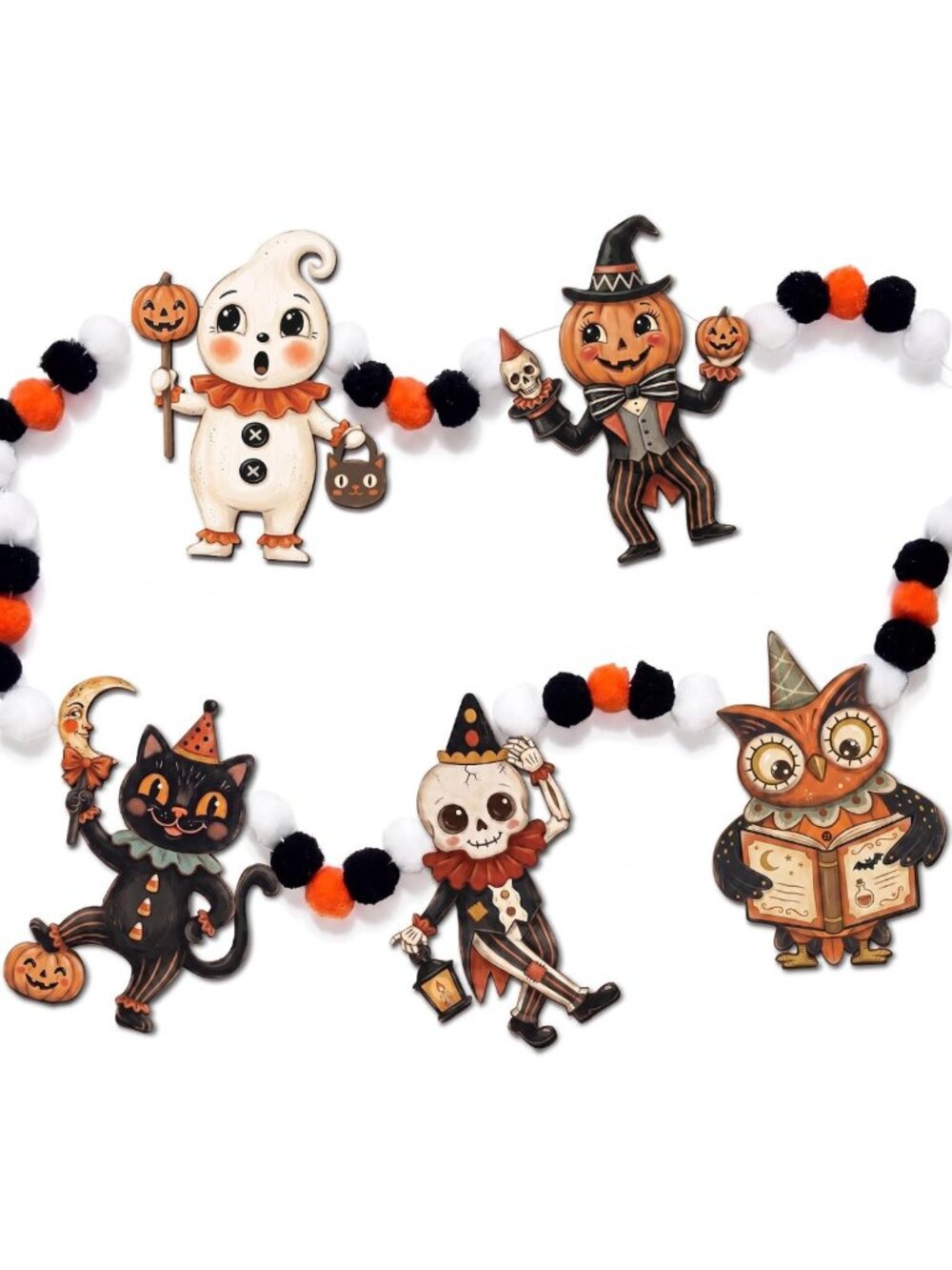 Vintage Halloween Ghost Garland - Spooky Decor for Mantle & Indoor Spaces